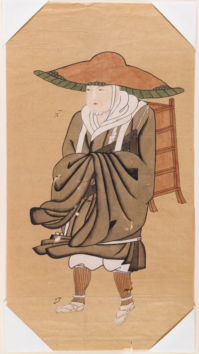Kiinan buddhalainen pyhiinvaeltaja Hsuan-Tsang (muste paperille) tekijältä Japanese School