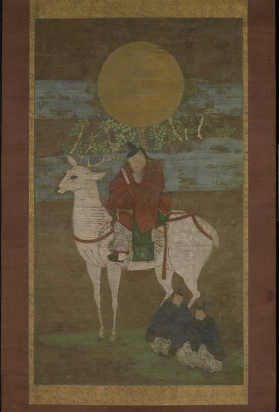 Lähtö Kashimasta (jumaluus Kasuga out), 1300-luvun loppu (Riippuva rulla: muste, väri ja kulta silkillä) tekijältä Japanese School