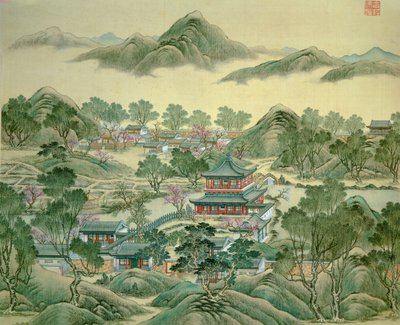 1800-luvun japanilaisen printin yksityiskohtien paviljonki. tekijältä Japanese School