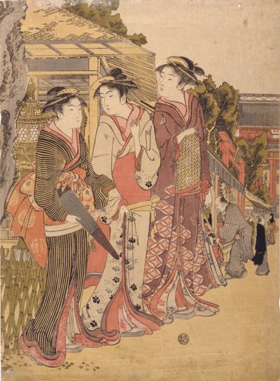 Three Beauties In The Marketplace (värillinen puupalikkaprintti) tekijältä Japanese School