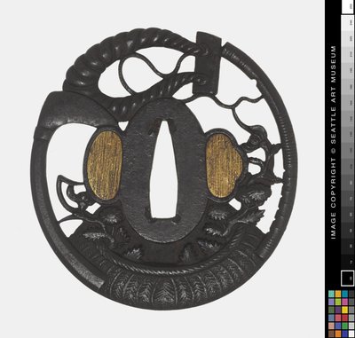 Tsuba: Kukat, viikate, köysi, alku 18 vuosisadan (rauta) tekijältä Japanese School