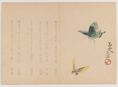 Two Butterflies, n.1860 (puupalikkaprintti, vaakasuora Chûban yoko-e -muoto) tekijältä Japanese School
