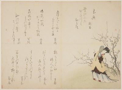 Nainen kiinalaisessa hoviasussa, n. 1830-1844 (värillinen puupainatus, karazuri turkissa) tekijältä Japanese School
