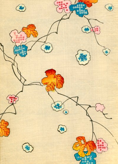 Woodblock-printti syksyn lehdistä tekijältä Japanese School