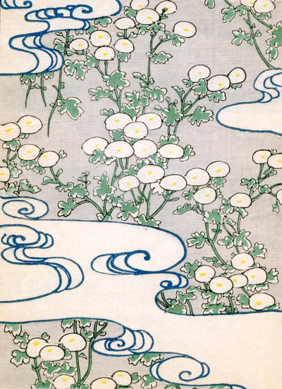 värillinen puupalikkaprintti Blooming Vines ja Wave Pattern tekijältä Japanese School