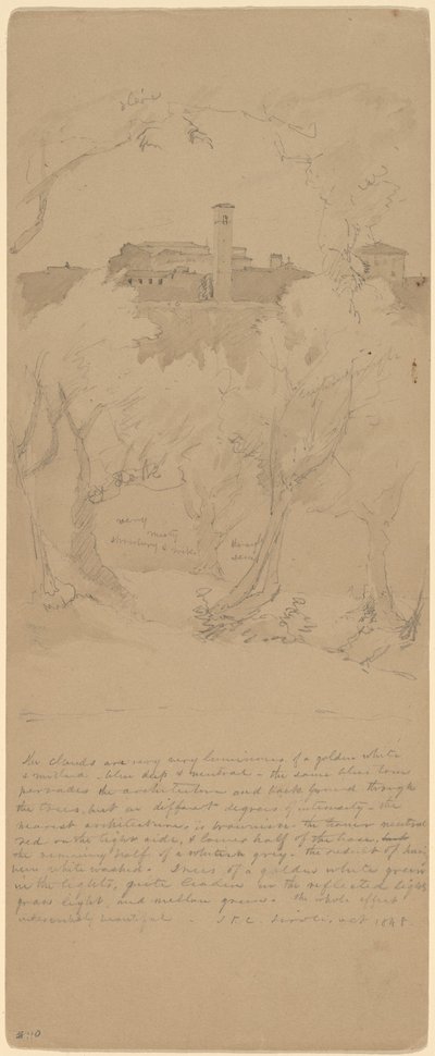 Näkymä Tivolin puiden läpi [recto] tekijältä Jasper Francis Cropsey