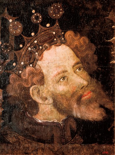 Pietari IV Aragonilainen, yksityiskohta temperasta puulla, kirjoittanut Jaume Mateu tekijältä Jaume Mateu