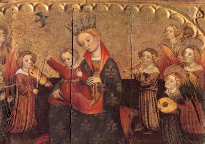 Osasto alttaritaulusta Neitsyt ja lapsi ja enkelimuusikot, 1400-luvun alku (tempera puulla) tekijältä Jaume Cabrera