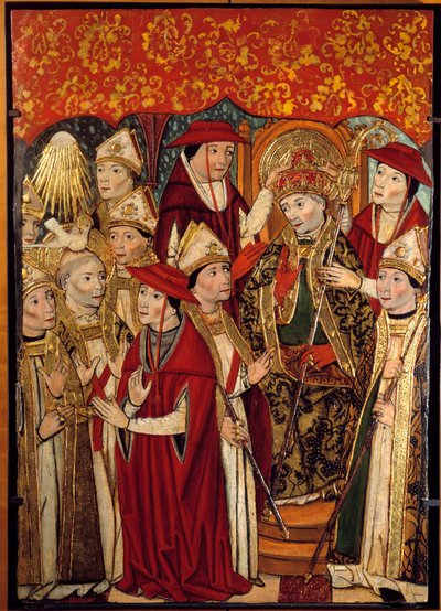 Saint Fabienin valinta papauteen (236-250). Jaime Huguetin (1415-1492) maalaus tekijältä Jaume Huguet