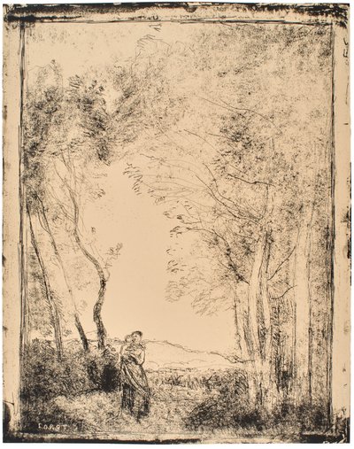 Nuori äiti metsän reunalla tekijältä Jean-Baptiste-Camille Corot