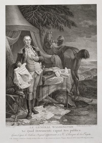 Kenraali Washington, Jottei tasavalta joutuisi kärsimään vahinkoa, kaiverrus Noël Le Mire (1724-1801), c. 1785 (kaiverrus) tekijältä Jean Baptiste (after) Le Paon