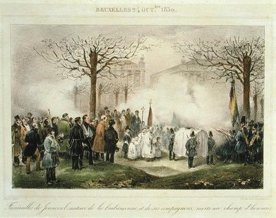 Kunniakentällä kuolleiden Louis-Alexandre Dechetin (Jenneval) (1801-30) ja hänen seuralaistensa hautajaiset, 24. lokakuuta 1830, kaiverrus Dewasme-Pletinckx tekijältä Jean Baptiste (after) Madou