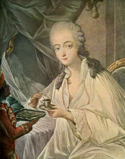 Madame Du Barry ja sivu Zamore, kirjasta "XVIII-luvun ranskalaiset värikuvat". tekijältä Jean Baptiste Andre (after) Gautier Dagoty