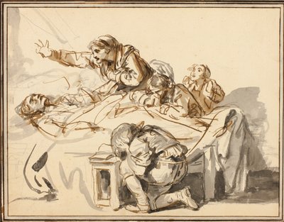 Naiset ja lapset surevat kuollutta miestä tekijältä Jean-Baptiste Greuze