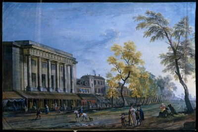 Italialainen teatteri Pariisissa. Jean Baptiste Lallemandin maalaus tekijältä Jean Baptiste Lallemand