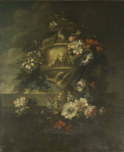 Kukkia veistoksellisessa maljakossa (öljy kankaalle) tekijältä Jean Baptiste Monnoyer