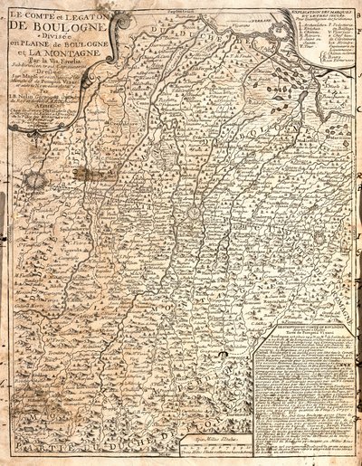 Kartta Boulognen kreivikunnasta (Ranska) (etsaus tekijältä Jean Baptiste Nolin
