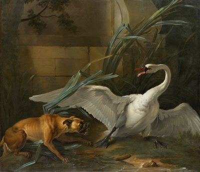 Koiran kimppuun joutsen tekijältä Jean Baptiste Oudry