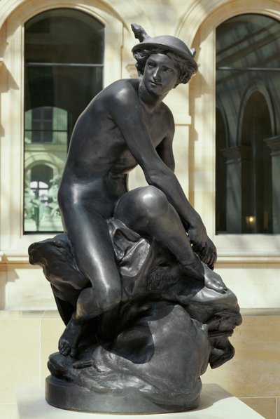 Merkur befestigt seine geflügelten Sandalen, Paris von Jean-Baptiste Pigalle