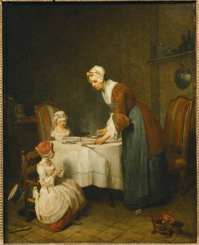 La Benedicite. Äiti odottaa, että hänen pieni tyttärensä sanoo ... tekijältä Jean-Baptiste Simeon Chardin