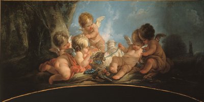 Viiden rakastavaisen ryhmä leikkii kahden lampaan kanssa tekijältä Jean-Francois Clermont