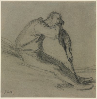 aIstuva talonpoika, joka lepää kuokalla tekijältä Jean-Francois Millet