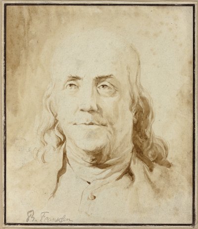 Benjamin Franklin, noin 1778 (sivellin ja ruskea muste). tekijältä Jean-Honore Fragonard