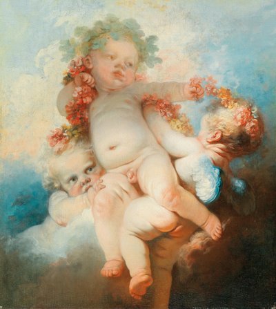 Três putti enfeitados com flores (óleo sobre tela) finlandês tekijältä Jean Honore Fragonard