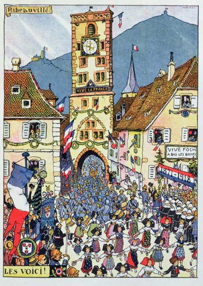 Ranskan joukkojen saapuminen Ribeauvilleen, Alsace tekijältä Jean Jacques Waltz