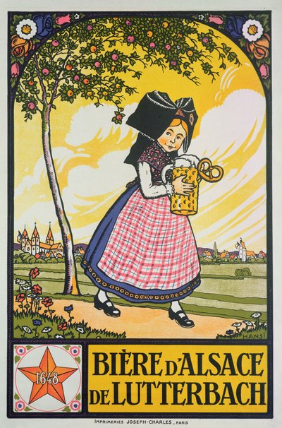 Julistemainos olutta Lutterbachista, Alsacesta (väri litho) tekijältä Jean Jacques Waltz