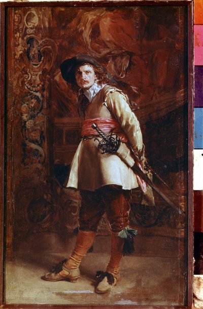Muskettisoturi (Muskettisoturi). Ernest Jean Louis Meissonierin (1815-1891) maalaus tekijältä Jean Louis Ernest Meissonier