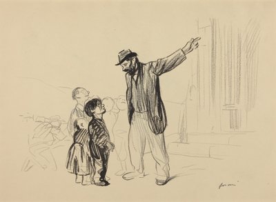 a) Heidän isiensä kirkko (recto); b) Mies ja savuke (verso) tekijältä Jean-Louis Forain