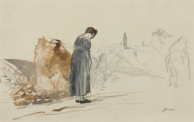 a) Saksalaisnaiset ovat lähteneet (etupuoli); b) Miehen luonnos (kääntöpuoli) tekijältä Jean-Louis Forain
