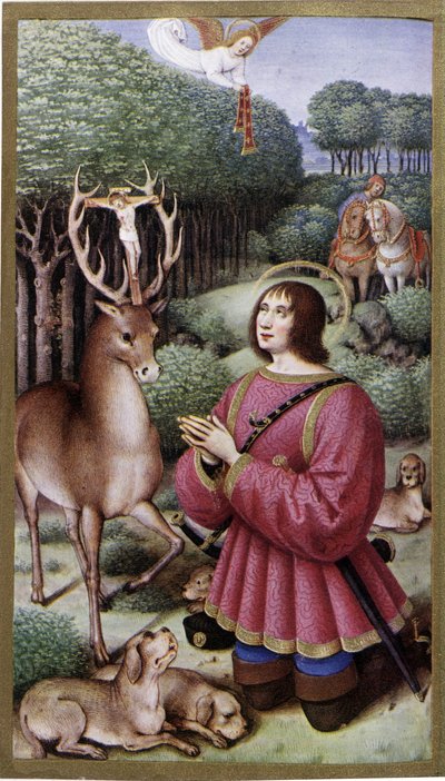 Saint Hubert - Jean Bourdichonin pienoismalli, faksimile "" Anne de Bretagnen tunteista"" tekijältä Jean (after) Bourdichon