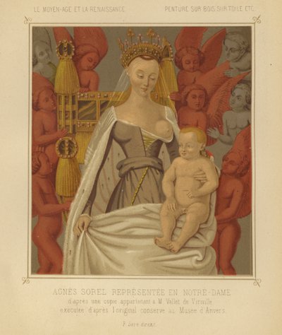Agnes Sorel hahmona Madonna Lactans (chromolitho) tekijältä Jean (after) Fouquet