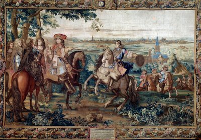Jatkuu Histoire du Roista: "" Ludvig XIV:n Lillen vangitseminen, elokuu 1667 Saint Andrein pahvin jälkeen. Jean Mozinin työpajan maalaus (1600-luku) Gobelinsin tehtaalla. Himmeä. 3,7x5,5 m. Versailles, linnamuseo tekijältä Jean (workshop) Mozin