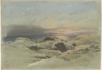 Auringonlasku kalliolta rannikolta tekijältä Jean Achille Benouville