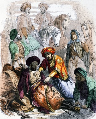 Ibrahim pasha (1789-1848) siunaa kuolevaa sotilasta wahhabiittien vastaisen sotaretken aikana. tekijältä Jean Adolphe Beauce
