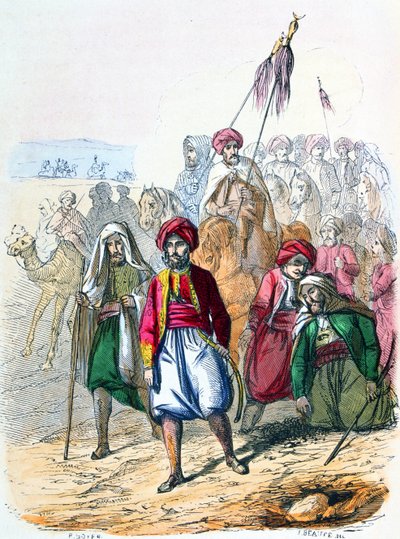 Ibrahim pasha (1789-1848) jalkaisin joukkojensa kanssa wahhabiittien vastaisen sotaretken aikana. tekijältä Jean Adolphe Beauce