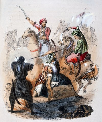 Ibrahim pasha (1789-1848) taistelukentällä wahhabiittien vastaisen kampanjan aikana. tekijältä Jean Adolphe Beauce