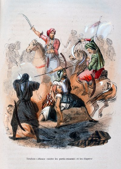 Ibrahim Pasha taistelee wahabeja vastaan, Saudi-Arabia, 1811-1818 1847 tekijältä Jean Adolphe Beauce