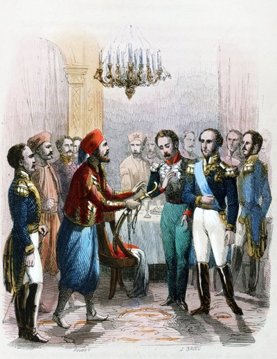 Ibrahim Pachan (1789-1848) ja eversti Joseph Anthelme Seven (Soliman Pacha, Suleyman Pasha tai Soliman al-Fransawi Pasha) tapaaminen. tekijältä Jean Adolphe Beauce