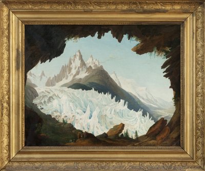 Näkymä Alpeille Chapeau of the Woods Glacier -nimiseltä holvilta (öljy kankaalle) tekijältä Jean Antoine Linck
