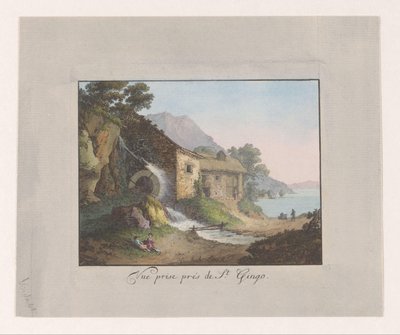 Vesimylly Genevejärven laidalla Vue prize prés de St Gingo (nimi esineessä) tekijältä Jean Antoine Linck