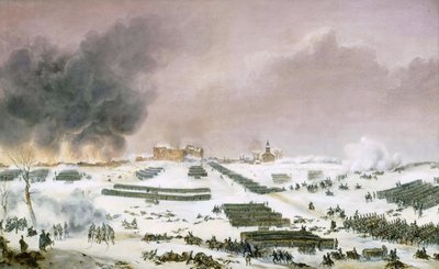 Preussin ja Puolan kampanja (1806-1807) - Simeon Jean Antoinen linnoitus (1793-1861): Eylaun taistelu, hautausmaan hyökkäys 7. helmikuuta 1807, Musee de la Histoire de France, Chateau de Versailles tekijältä Jean Antoine Simeon Fort
