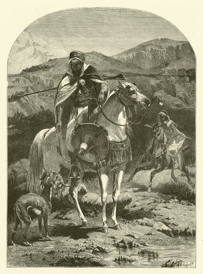 Jäniksen metsästys Algeriassa vinttikoirien kanssa (kaiverrus) tekijältä Jean Antoine Valentin Foulquier