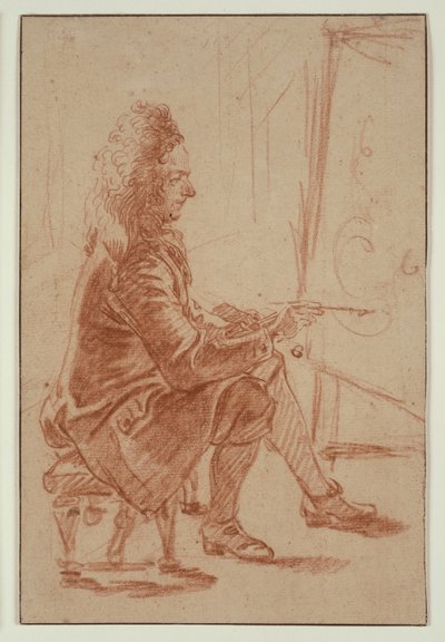 Parrakas maalari (mahdollisesti Claude Audran), noin 1709 (punaliitu härskille paperille, kermanväriselle kartongille). tekijältä Jean Antoine Watteau