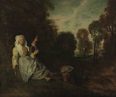 Ilta maisema Spinnerin kanssa tekijältä Jean Antoine Watteau