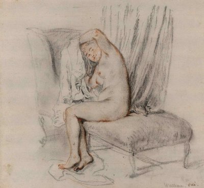 Alaston nainen riisumassa pukuaan, n. 1717. tekijältä Jean Antoine Watteau