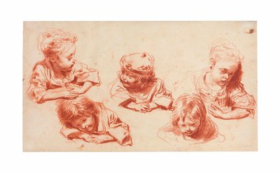 Viisi tutkimusta lapsista (punainen liitu paperille) tekijältä Jean Antoine Watteau